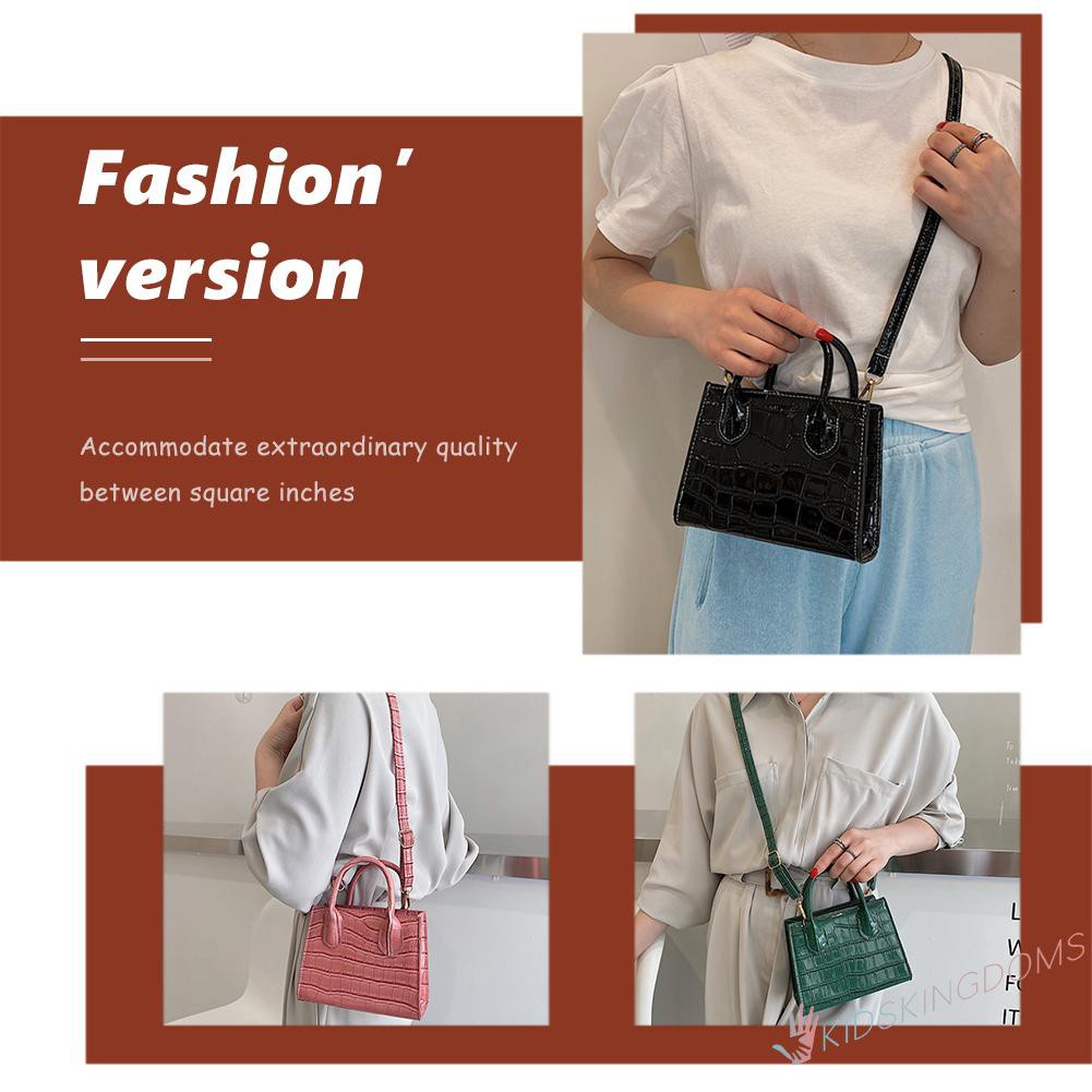 【Big Sale】Retro Women Alligator Pattern Pure Color PU Shoulder Bag Top-handle Handbag