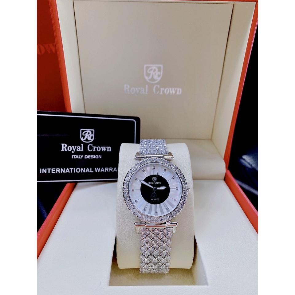 Đồng hồ đeo tay nữ, đồng hồ nữ ROYAL CROWN chính hãng full box cao cấp nạm kim cương nhân tạo swarovski lấp lánh cho nữ