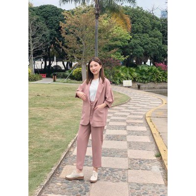 (Sẵn Hồng)Ảnh thật 3 hình cuối-Set blazer tay lỡ oversize mùa hè thời trang Ulzzang | BigBuy360 - bigbuy360.vn