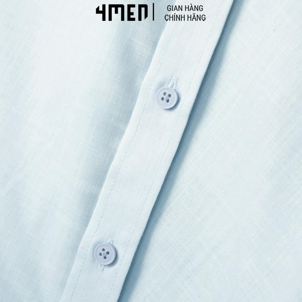 Áo Sơ Mi Nam Linen Cổ Trụ Form Regular 4MEN SM132 suông, đứng form, vải mềm mại, thấm mồ hôi, thoáng mát, thanh lịch