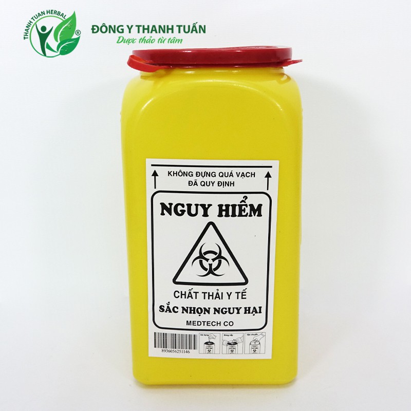 Hộp huỷ kim tiêm nhựa 1,5 lít - Đựng kim tiêm, vật sắt nhọn, lưỡi dao mổ, thủy tinh vật thấm máu, có tính lẫy nhiễm cao