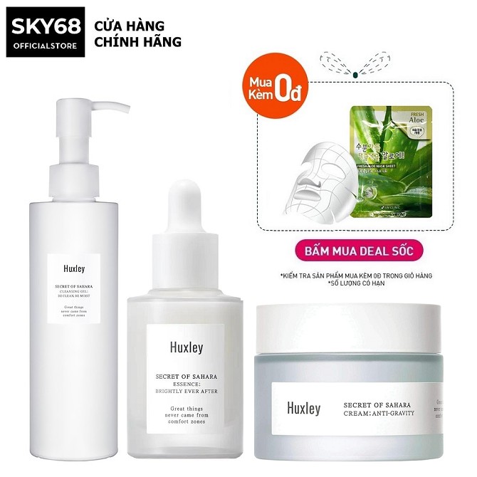 Bộ 3 Sản Phẩm Dưỡng Trắng Da Huxley (SRM 200ml+Serum Brightly Ever After 30ml+ Kem Anti Gravity 50ml)