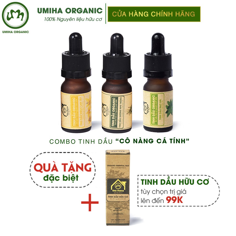 Combo 3 lọ Tinh Dầu UMIHA gồm - Ngọc Lan Tây, Hương Nhu Trắng, Bạc Hà - (10mlx3) - Hữu cơ nguyên chất