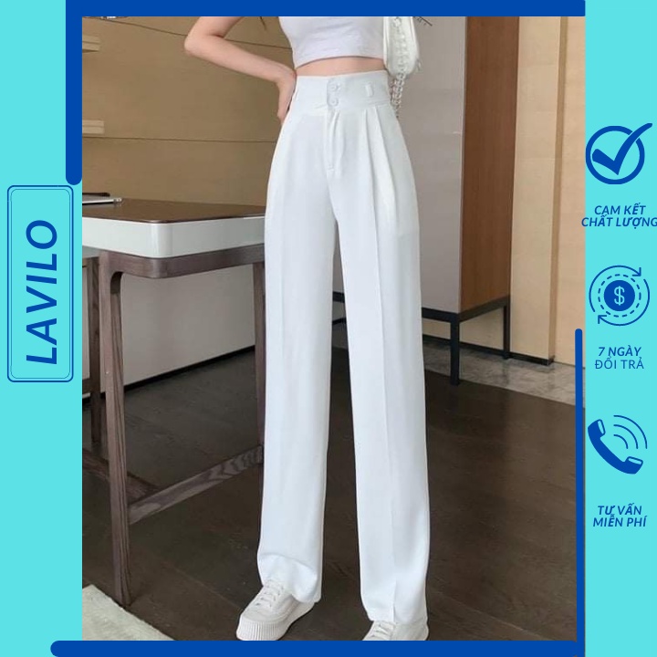 Quần ống rộng suông nữ lưng cao 2 khuy bigsize công sở mặc nhà LAVILO QT05