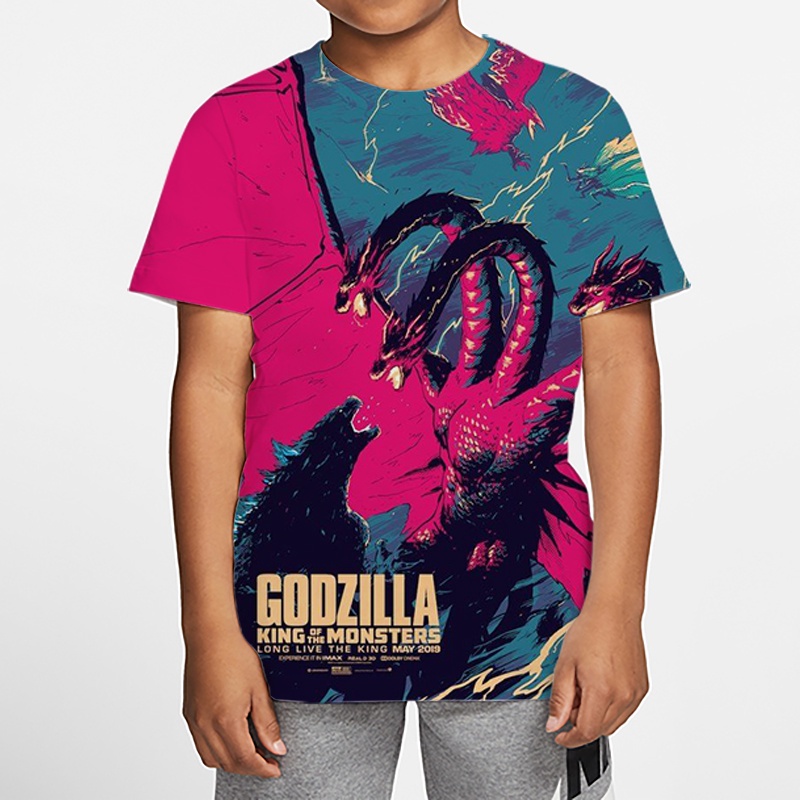 Áo Thun Tay Ngắn In Hình Godzilla Thời Trang Mùa Hè Thoải Mái Cho Bé 3-13 Tuổi