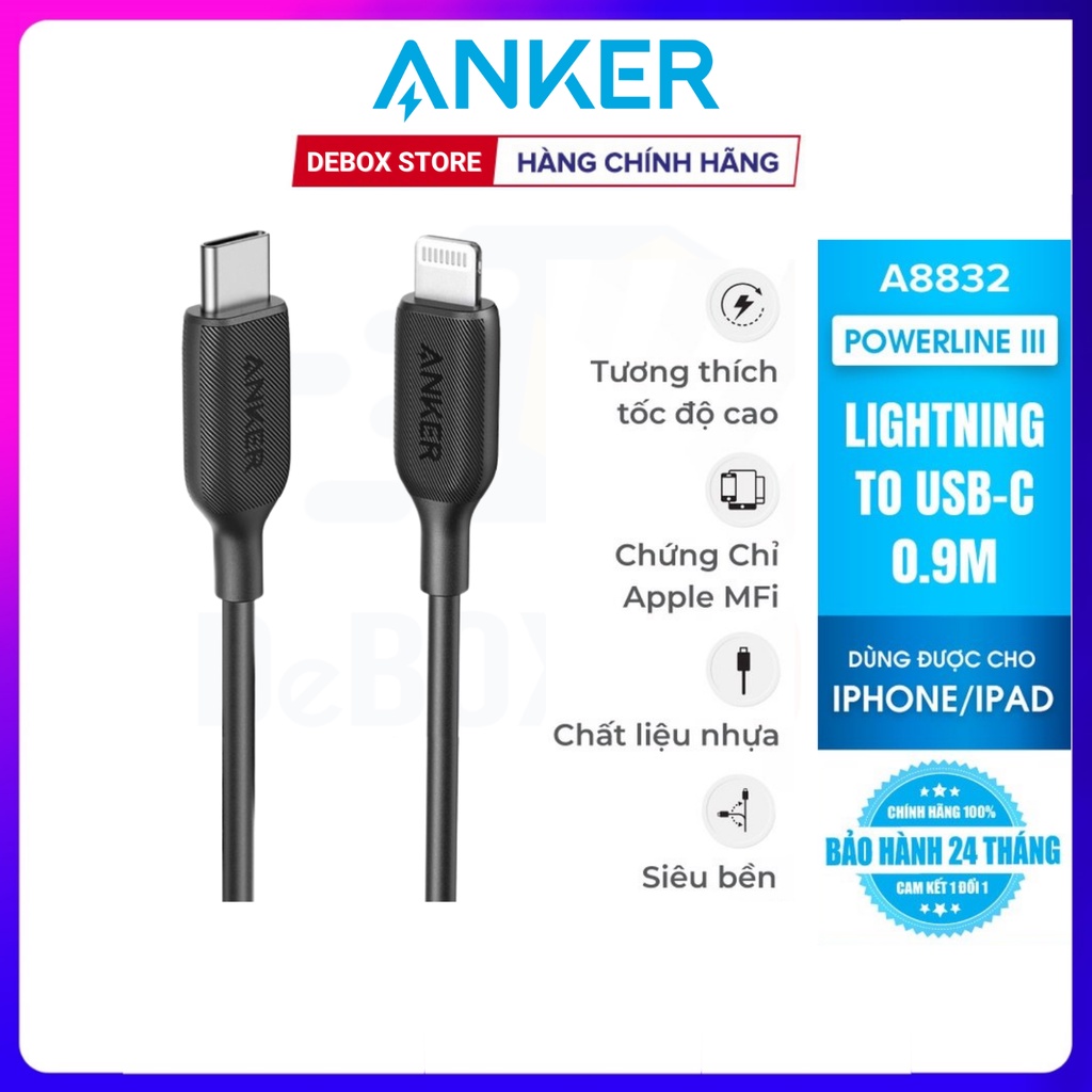 【Giao hàng nhanh】Combo Sạc nhanh iPhone ANKER PowerPort III Nano PIQ 3.0 20W A2633 + Cáp C to Lightning A8832 Chính hãng