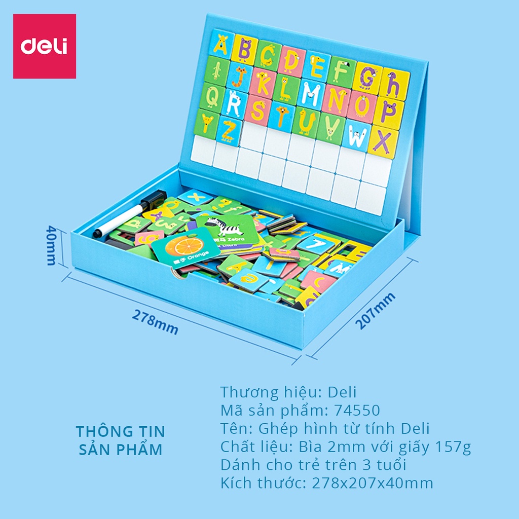 Bảng chữ cái, chữ số và hình ảnh Deli 74550 - có nam châm giúp bé vừa học vừa chơi - Bảng chữ cái nam châm