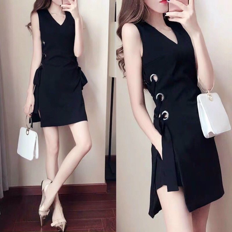 Set áo form dài suông hông khoen thắt dây quần short _ Đầm thiết kế nhiều form size M.L.XL.2XL