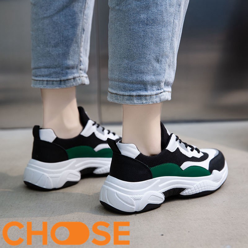 Giày Sneaker Nữ Choose Thể Thao Đế Độn 5cm Họa Tiết Phản Quang Phối Màu Đen Xanh Rêu Đẹp Mắt G29K9 | BigBuy360 - bigbuy360.vn