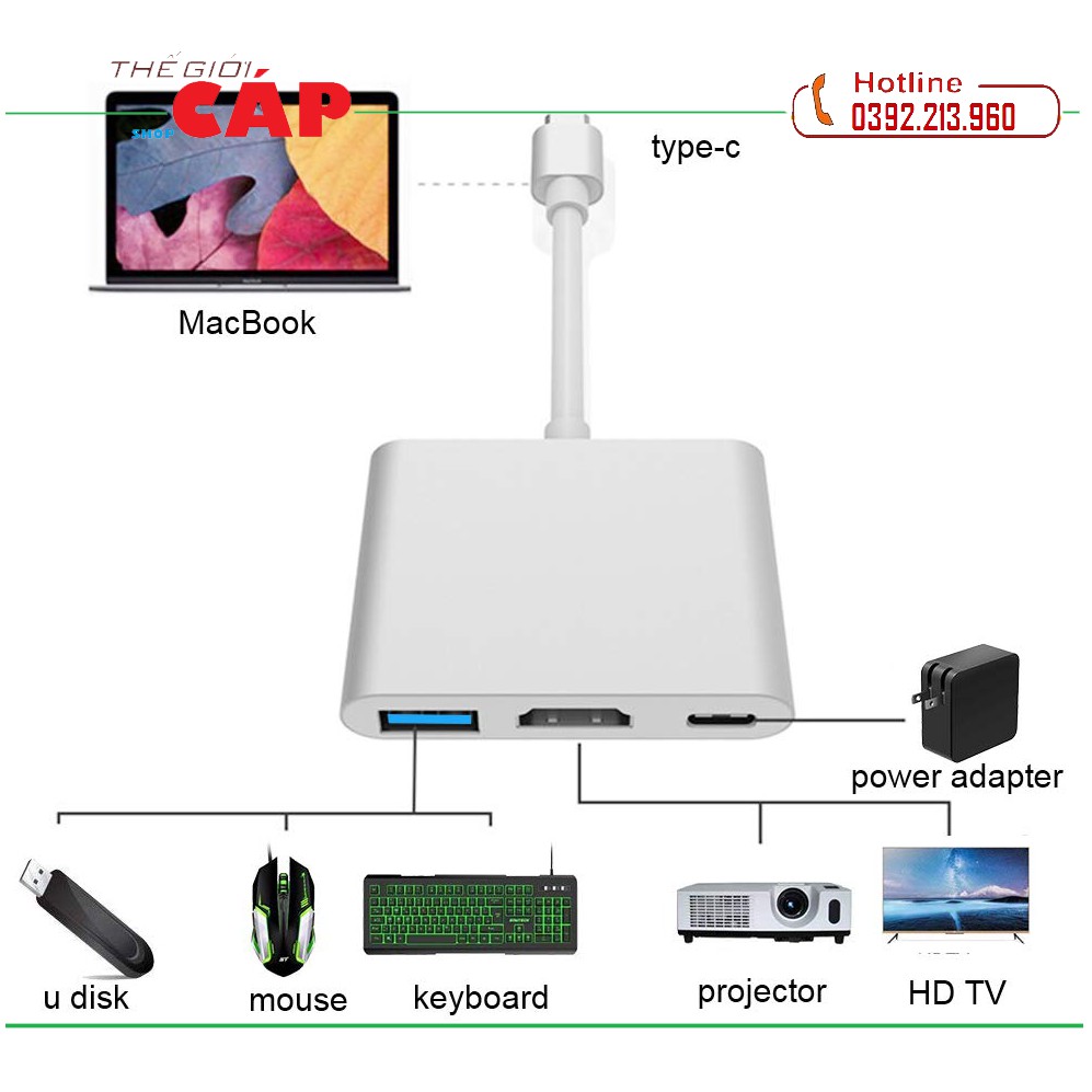 Cáp Chuyển Đổi Type-C Sang USB 3.0 HDMI Adapter Cao Cấp