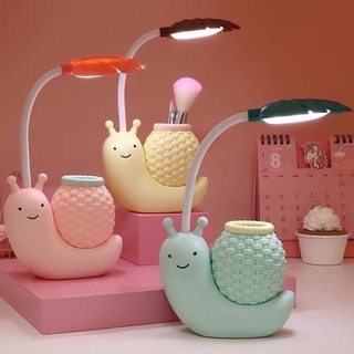 Đèn học tích điện ốc sên có hộp đựng đồ, đèn trang trí phòng làm việc siêu cute