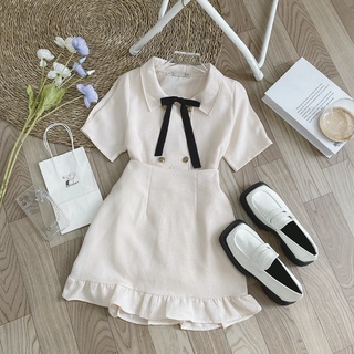 SET LINEN DẠ CỔ NƠ MIX CHÂN VÁY
