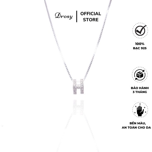 Dây chuyền bạc Ý 925 mặt chữ H cao cấp đính đá pha lê sang trọng