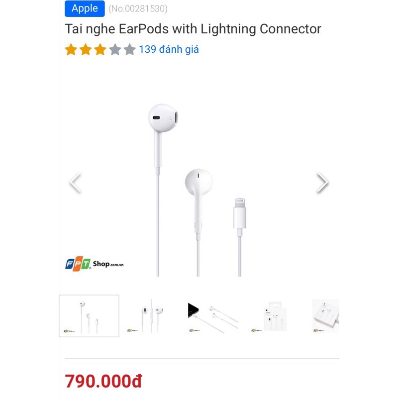 Tai nghe Earpods with Lightning Connector