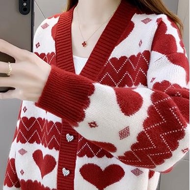 【ZHELIHANGFEI】Áo Cardigan Dệt Kim Tay Dài Cổ Chữ V Dáng Rộng Lưng Cao Dễ Phối Đồ