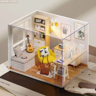 Kèm Mica và keo dán - Mô hình nhà gỗ búp bê Dollhouse DIY - QT007 Study Room