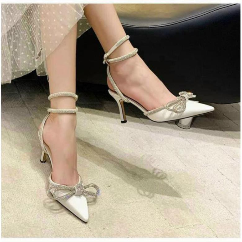 Lo Sandal Nơ Đá 9p m&amp;m Quai Cổ Gót Nhọn Chất Mềm Êm Fullbox Loại 1 Cao Cấp