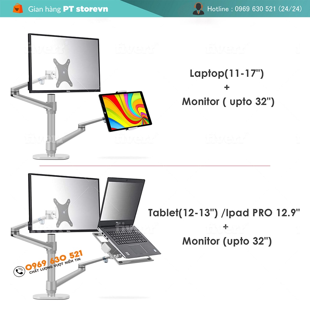 Giá Treo Màn Hình 17-32Inch-Hợp Kim Nhôm Cao Cấp / Laptop 11 -17.3Inch / Tablet &amp; Điện Thoại 4.5 - 13Inch - Model OL-3T