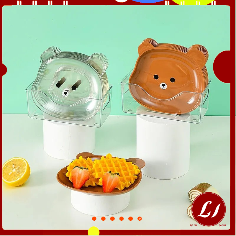 Bộ 8 KHAY GẤU nhựa nâu và trong Kèm khay đựng đồ ăn tiện lợi