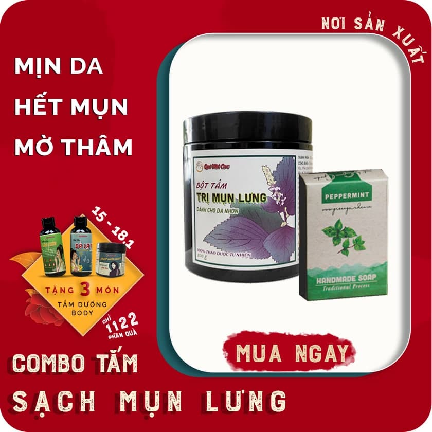 COMBO TẮM SẠCH MỤN LƯNG &amp; CHĂM SÓC DA TOÀN DIỆN THIÊN NHIÊN - HANDMADE BY QUÊ MỘT CỤC