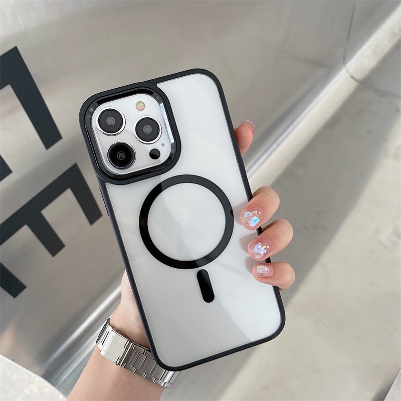 Ốp Điện Thoại Cứng Trong Suốt Chống Sốc Kèm Móc Xỏ Ngón Nam Châm Hút Cho iPhone 14 12 Pro Max 14 Plus