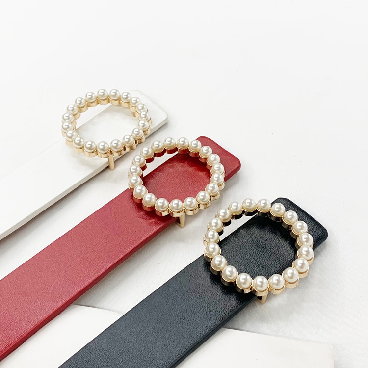 Thắt Lưng Da Đính Đinh Tán Ngọc Trai Đen Sang Trọng Thời Trang Cho Nữ