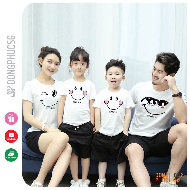 Áo thun gia đình siêu dễ thương Đồ gia đình 3/4/5 người giá rẻ Thun cotton dày dặn Màu trắng GD290T