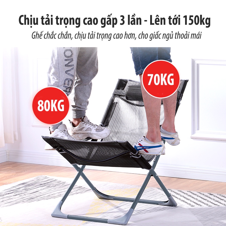 Ghế xếp thư giãn gấp gọn cao cấp dùng để du lịch dã ngoại nghỉ trưa tiện lợi đệm tựa đầu êm ái khung thép chắc chắn