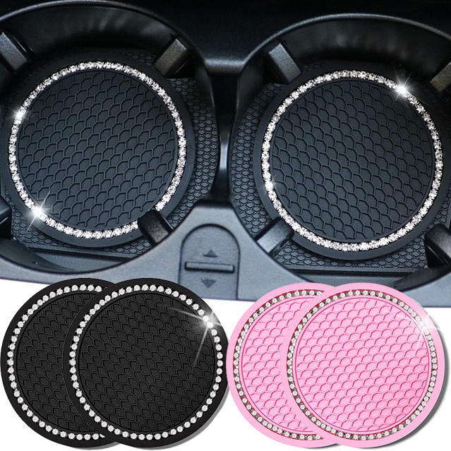 Set2 đế lót cốc 7cm đính đá kim cương giả chống trượt trang trí nội thất xe hơi