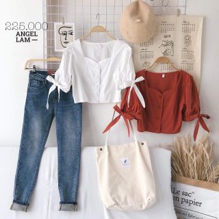 ÁO CROPTOP TAY NƠ