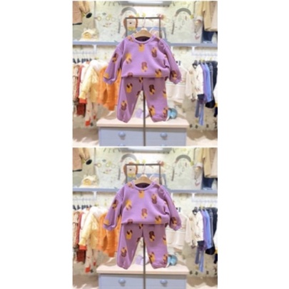 Bộ nỉ lót lông mềm xuất Hàn dư xịn cho bé gái 2-3 tuổi tương đương bé từ 12-14kg