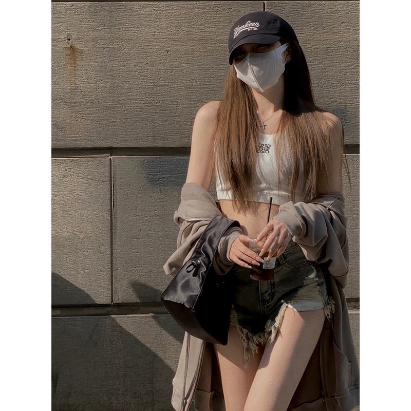 Quần ngắn denim rách lưng cao thời trang Hàn Quốc quyến rũ