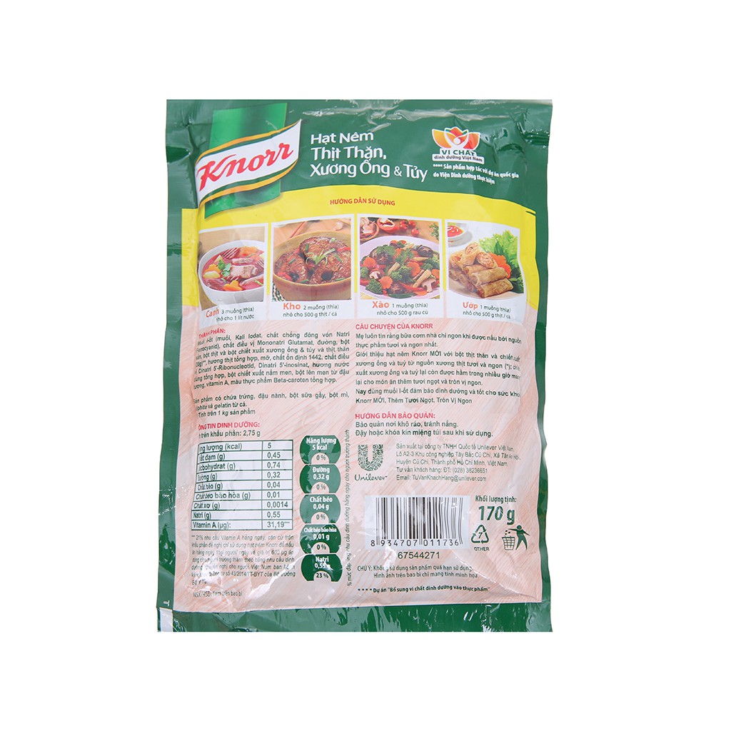 Hạt nêm thịt thăn, xương ống, tủy Knorr gói 170g