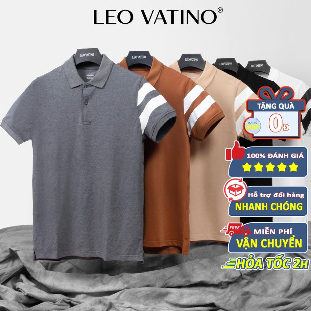 Áo polo nam Leo Vatino phối vạch tay chất CVC Cotton cá sấu cổ bẻ tay ngắn PLS01F *
