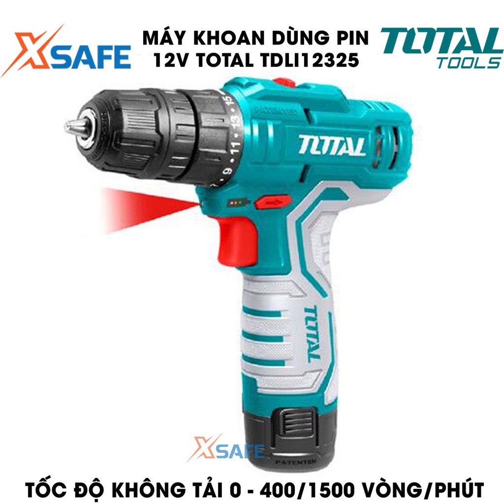 Máy khoan dùng pin 12V TOTAL TDLI12325 Kèm 2 Pin 1.5Ah 1 Sạc 1 mũi vít CR-V 65mm Máy khoan cầm tay chính hãng