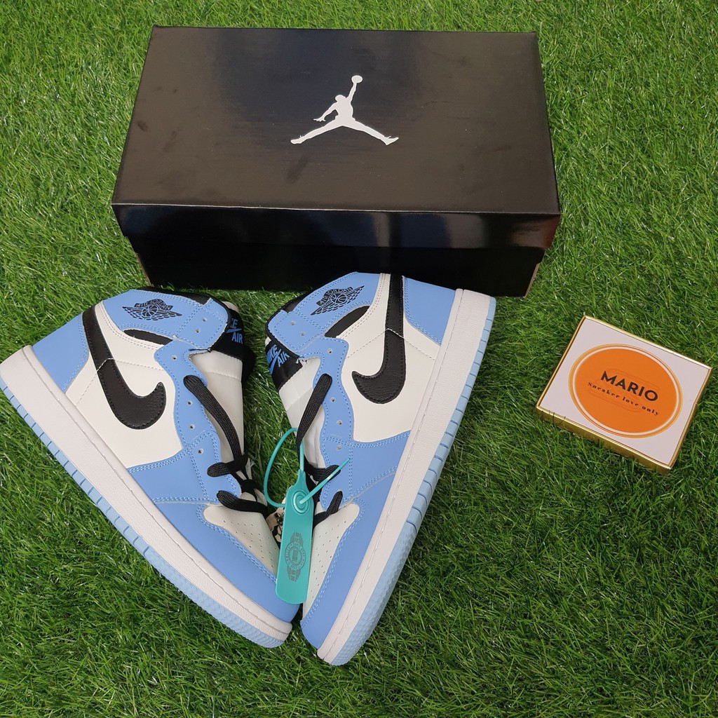 [Ảnh thật] giầy thể thao Jordan 1 xanh da trời cổ cao thời trang nam nữ