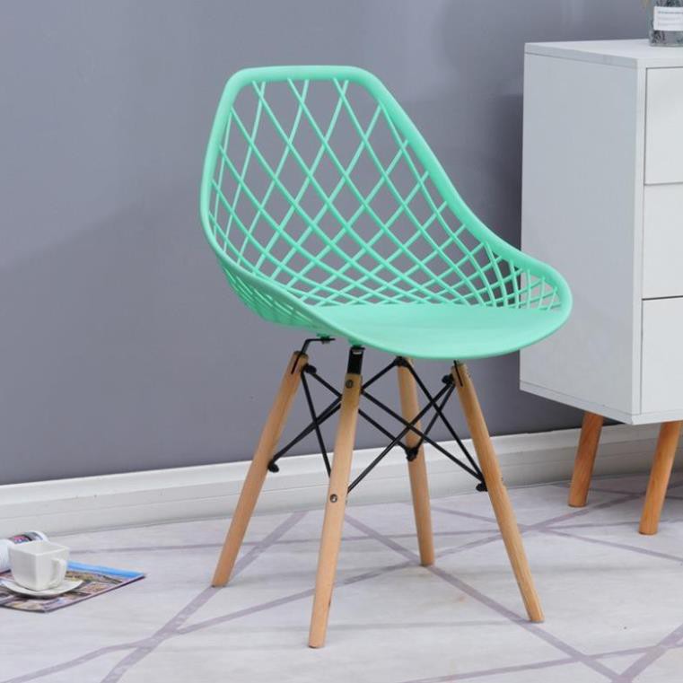[Full Màu] Ghế Eames nhựạ chân gỗ dạng lưới cao cấp l Ghế cà phê, phòng khách, phòng làm việc chân gỗ, có tựa lưng