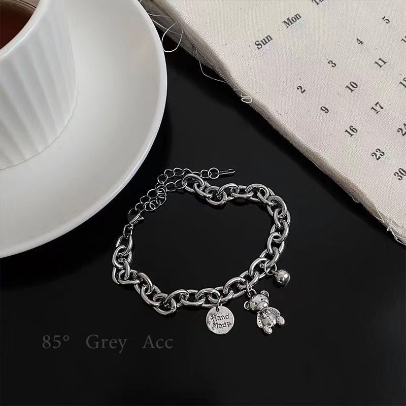 Vòng Tay Thép Titan Không Phai Màu Hình Gấu Tròn Thương Hiệu Thời Trang Ins Cá Tính Cho Học Sinh