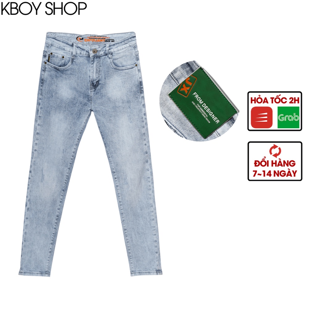 Quần jean nam trơn xanh nhạt KBOY SHOP  form trẻ trung, trơn gối ống ôm chất bò cao cấp vải mềm mịn hợp dáng - QJ35