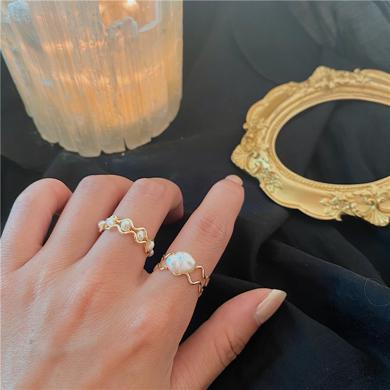 Nhẫn kim loại đính hạt ngọc trai giả kiểu dáng thời trang phong cách vintage dành cho nữ