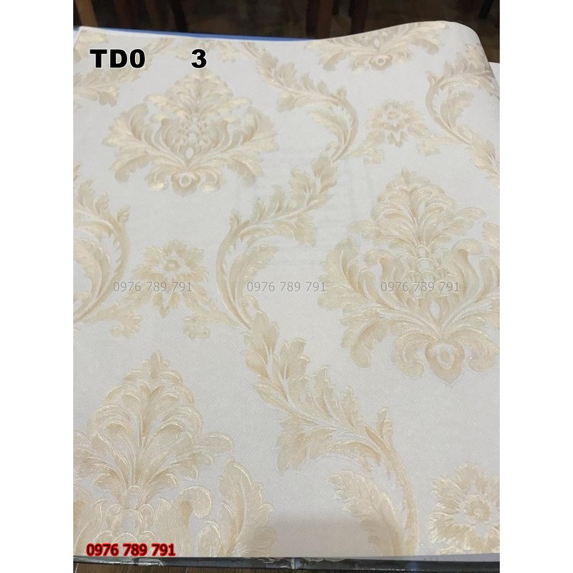 Giấy Dán Tường Hoa Văn Cổ Điển Châu Âu 3d, Phòng Khách, Phòng Ngủ, Lụa Không Keo, Khổ 10m x 53 cm, Màu Vàng Đẹp