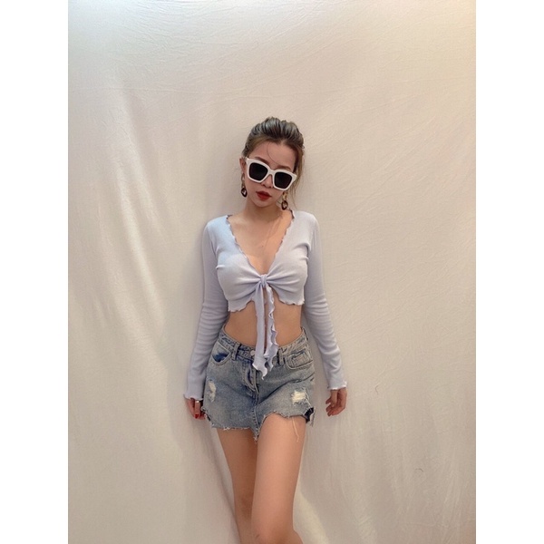 Áo croptop dài tay cột trước vnxk