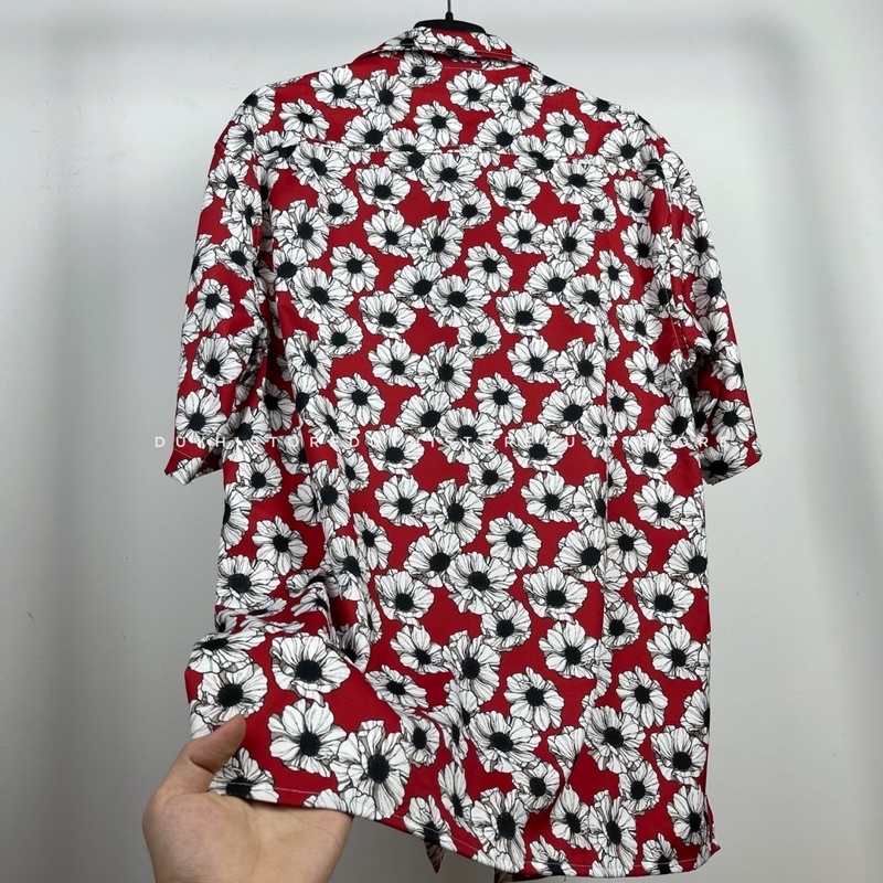 Áo sơ mi cộc tay unisex form rộng họa tiết ĐỎ HOA TRẮNG cho nam nữ | DUYHI | Ảnh thật