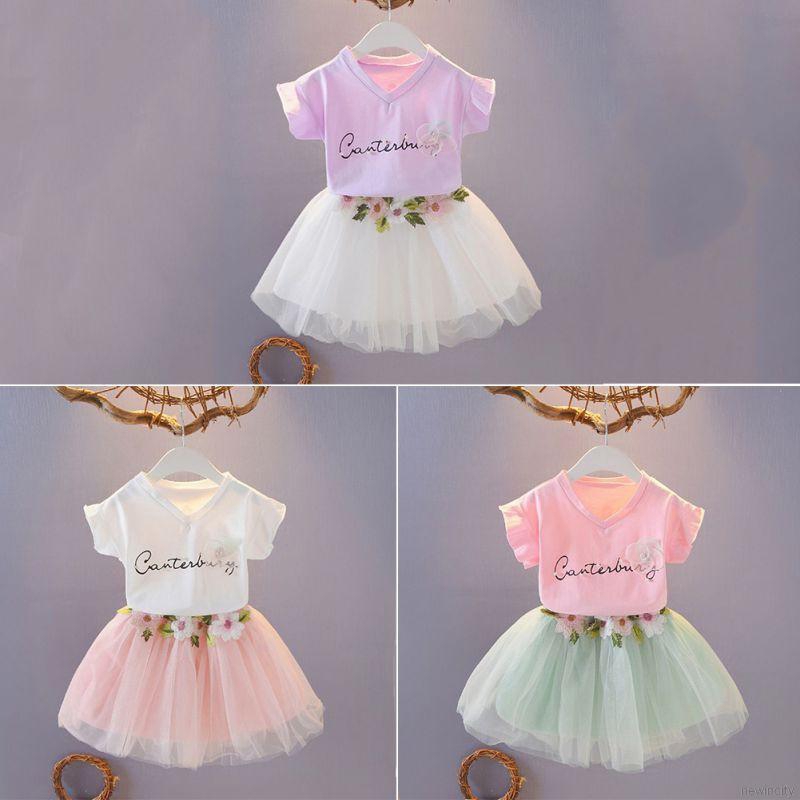 Bộ áo thun tay ngắn chân váy ren xòe ngắn dễ thương đáng yêu dành cho bé gái