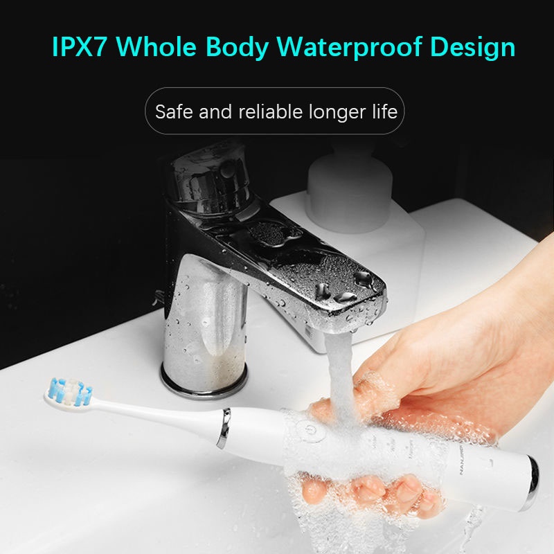 Bàn Chải Đánh Răng Điện Siêu Âm Chống Thấm Nước IPX7 Với 4 Chế Độ Kèm 8 Đầu Bàn Chải Thay Thế
