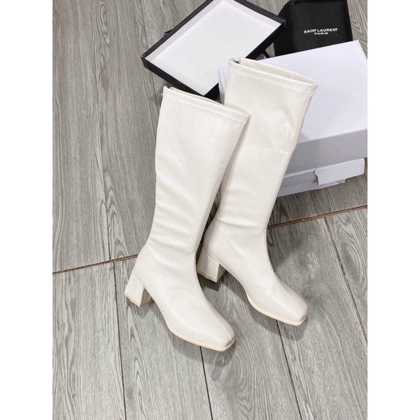 Boots đùi nữ mũi vuông da lì khóa sau cao gót 5 phân | BigBuy360 - bigbuy360.vn