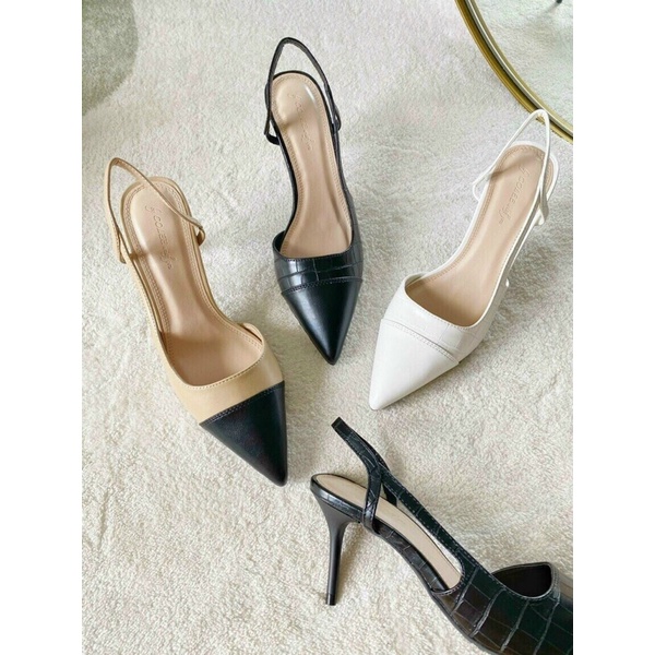 Giày cao gót nữ bít mũi đế nhọn dáng slingback khuyết eo thời trang tinh tế thanh lịch Alluring