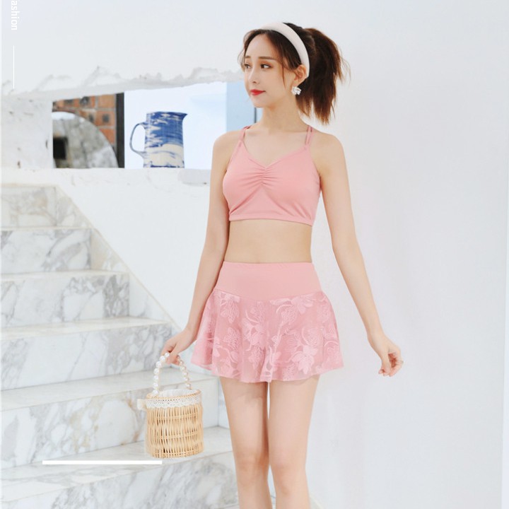 Bộ đồ bơi 3 mảnh bikini đẹp có đệm với màu hồng xinh xắn 💖 | BigBuy360 - bigbuy360.vn