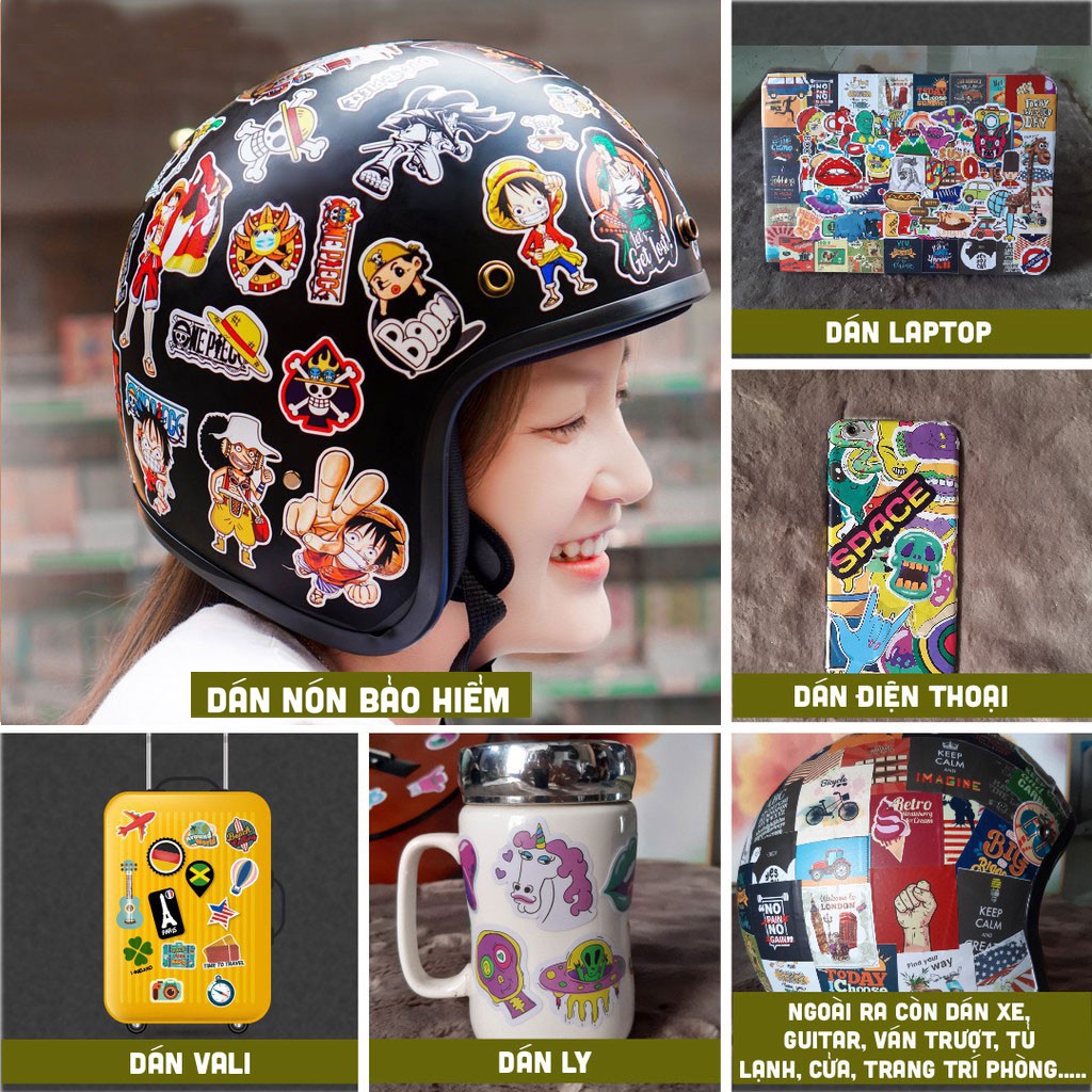 Combo 30 Sticker Chống Nước Decal Dán Điện Thoại Laptop Mũ Bảo Hiểm Vali Đàn Guitar Bình Nước Sổ Tay - Minh An Saigon