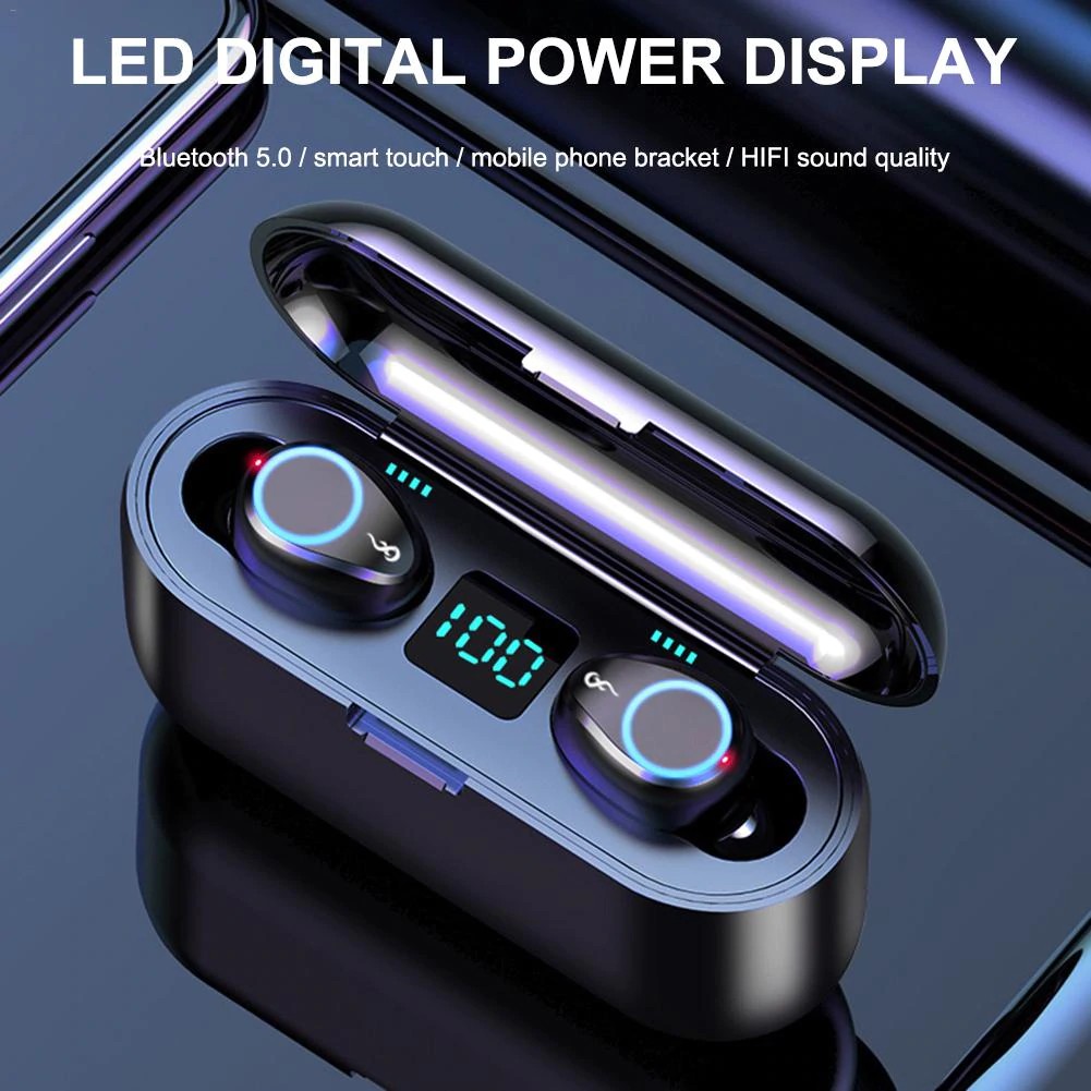 F9 TWS Breathing Light Smart Touch 8D Stereo Wireless Bluetooth Earphone 5.0 LED